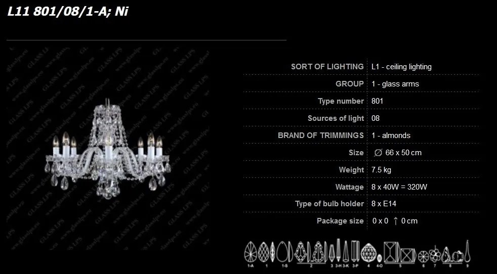 Candelabru cu 8 brate Cristal Bohemia L11 801/08/1-A