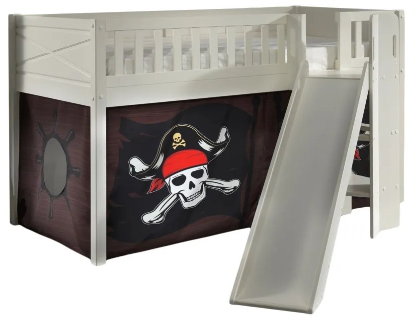 Set SCOTT este format din Pat copiiul de dormit înalt cu tobogan și perdeaua de joacă CARIBIAN PIRATES.