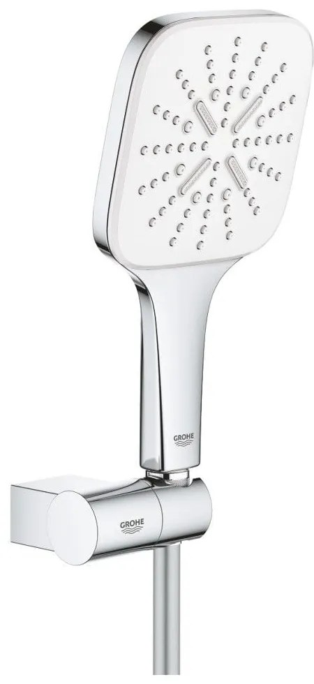 Grohe Rainshower Eco SmartActive 130 Cube Set dus cu suport reglabil, crom alb (moon white)