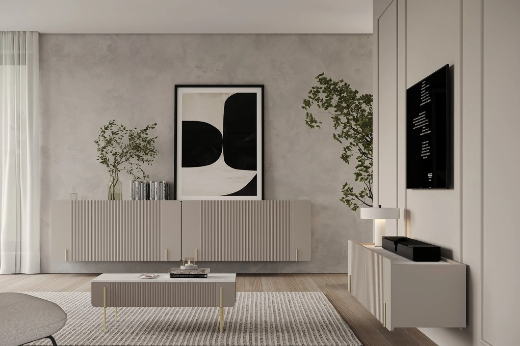 Comodă suspendată Malmi 150 cm - cashmir / crema bianca / auriu