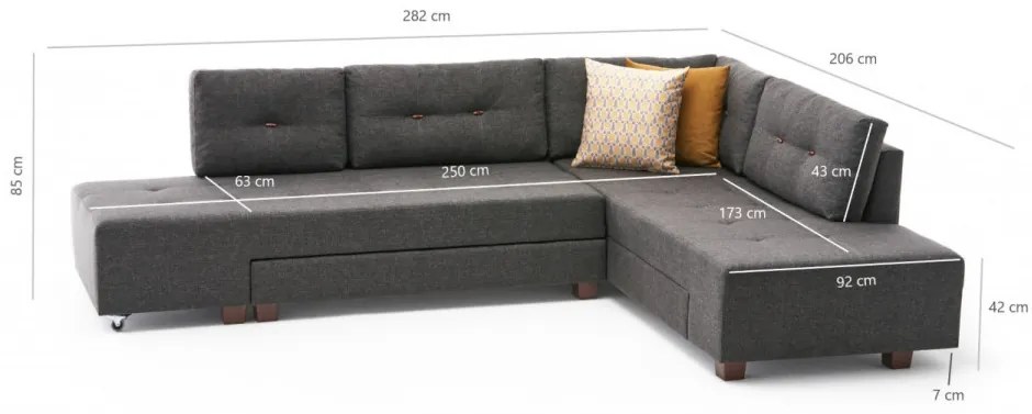 Coltar Extensibil Manama Corner Sofa Bed Right, Antracit