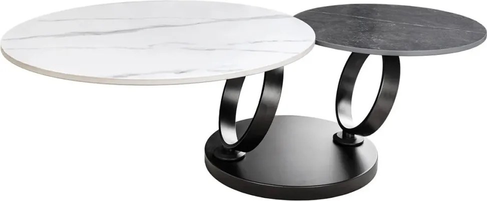 Masuta de cafea moderna cu doua blaturi rotative din ceramica DANCING RINGS 80-135cm