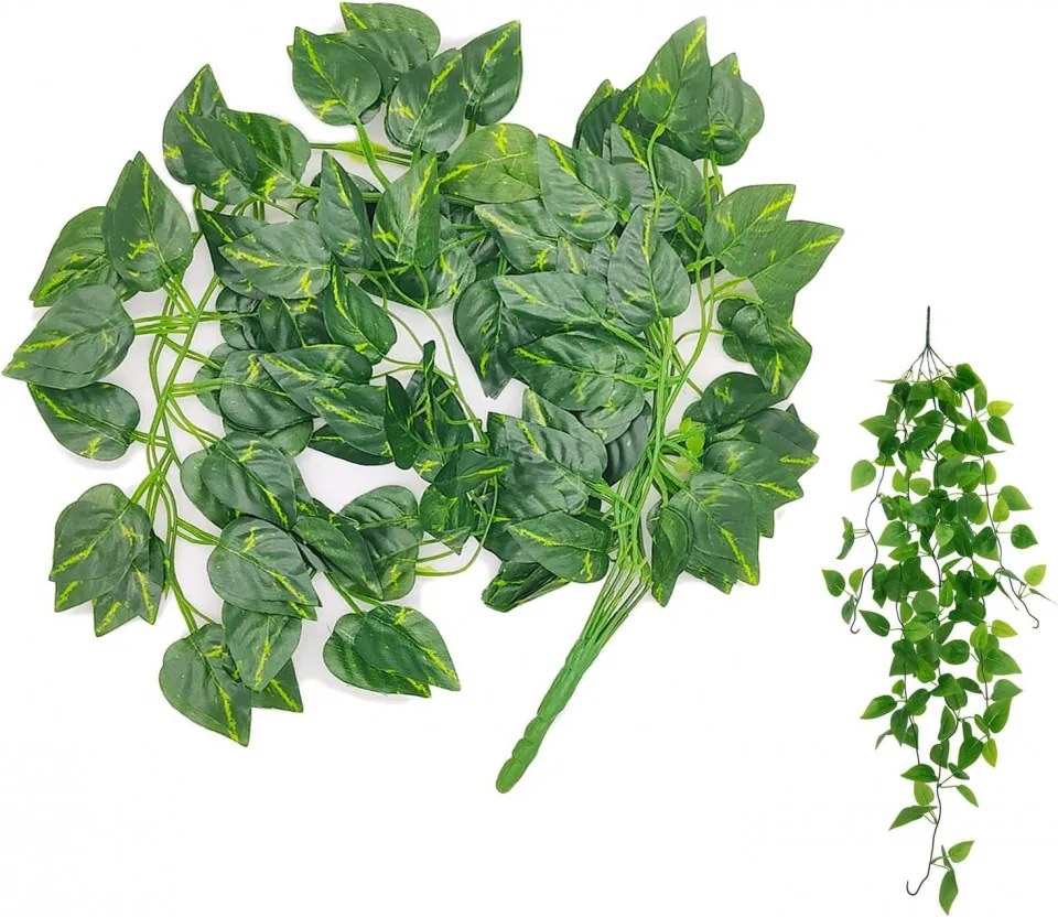 Set 2 plante de iedera agatatoare artificiala Sinzau, plastic/fier, verde, 90 cm