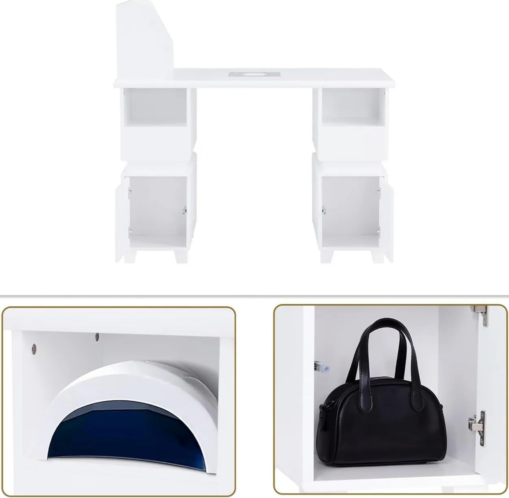 MANIA201 - Masuta manichiura, 120 cm, cu aspirator incorporat, masa cosmetica - Alba