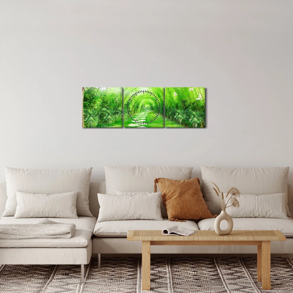 Tablou - Privire la grădina tropicală (cu ceas) (90x30 cm)