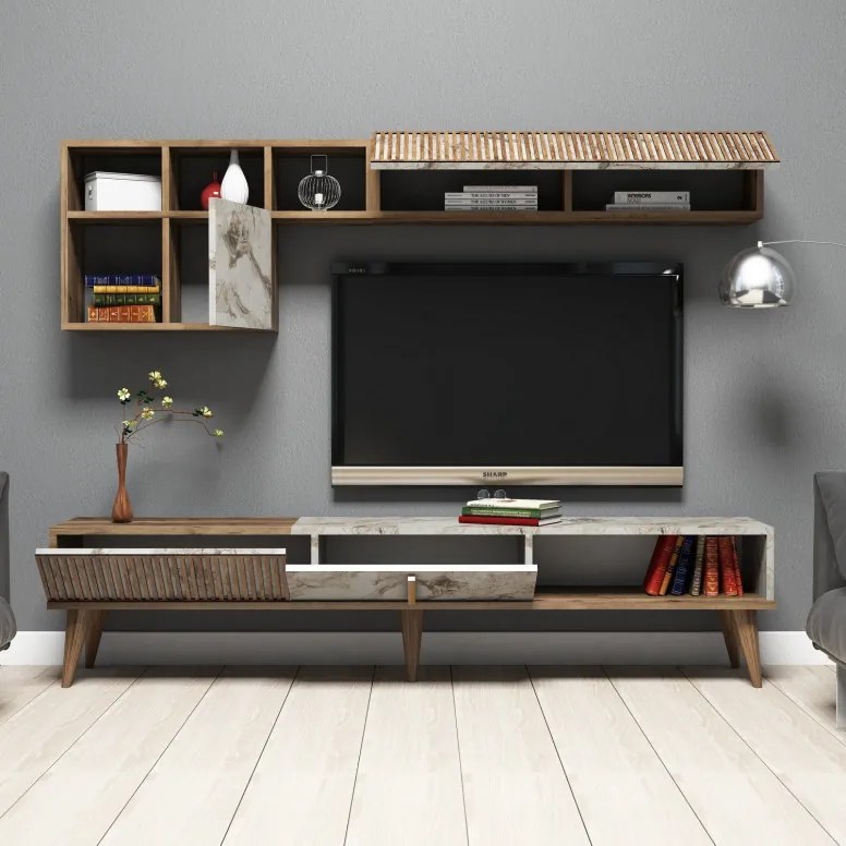 Ansamblu Comoda TV Milan Walnut-Alb