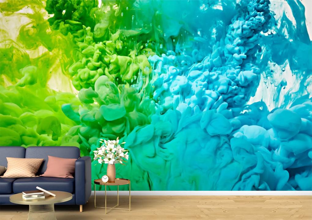 Tapet Premium Canvas - Fum colorat in albastru si verde abstract