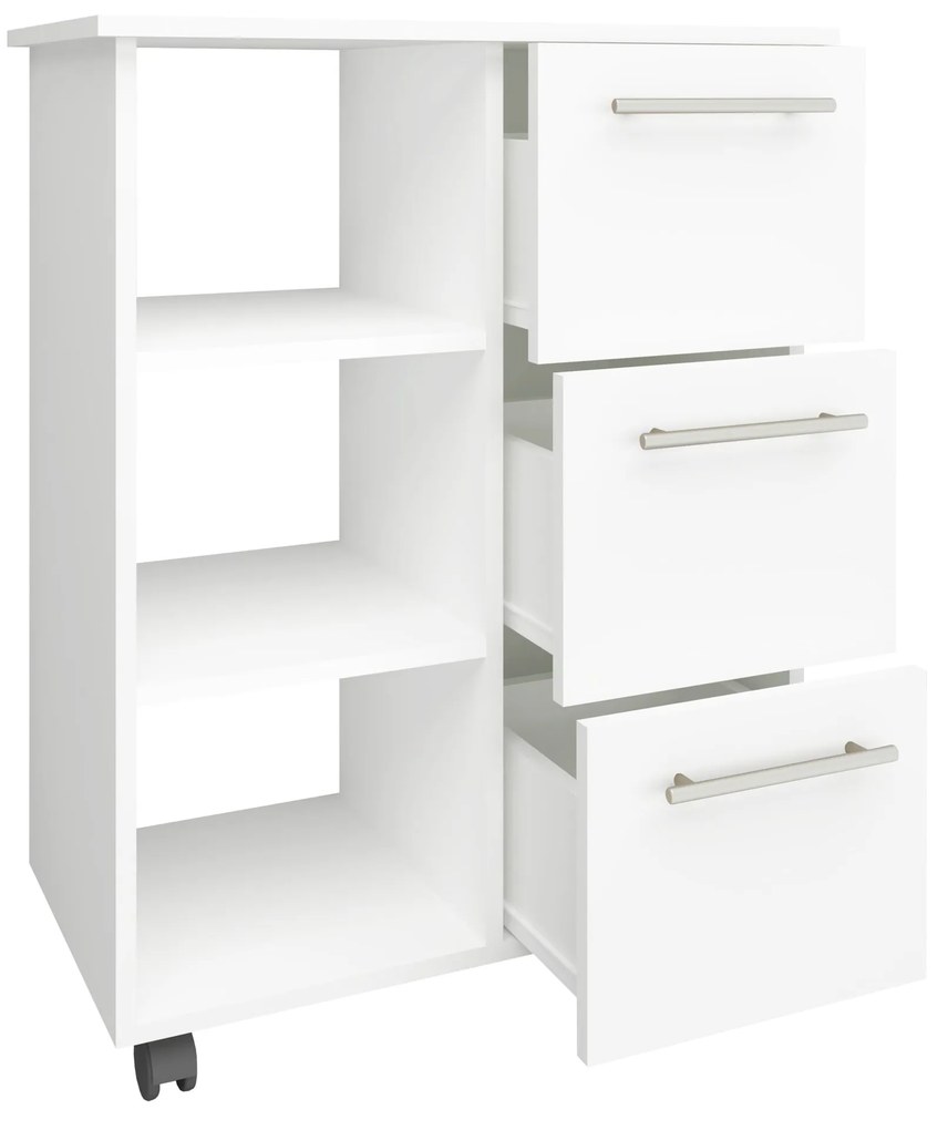 Corp Mobil Loma, 3 Sertare, 3 Rafturi, Alb, 64 x 35 x 85 cm