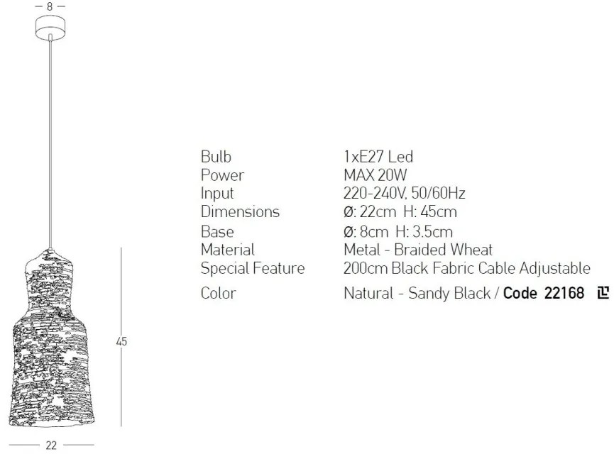 Lustra design natural din ratan Vendo natur 22cm