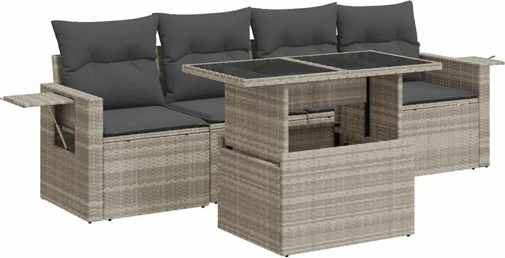 vidaXL Set canapele de grădină cu perne, 5 piese gri deschis poliratan