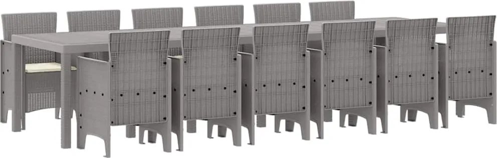 vidaXL Set de masă pentru grădină 13 pcs Gri deschis Ratan Polt