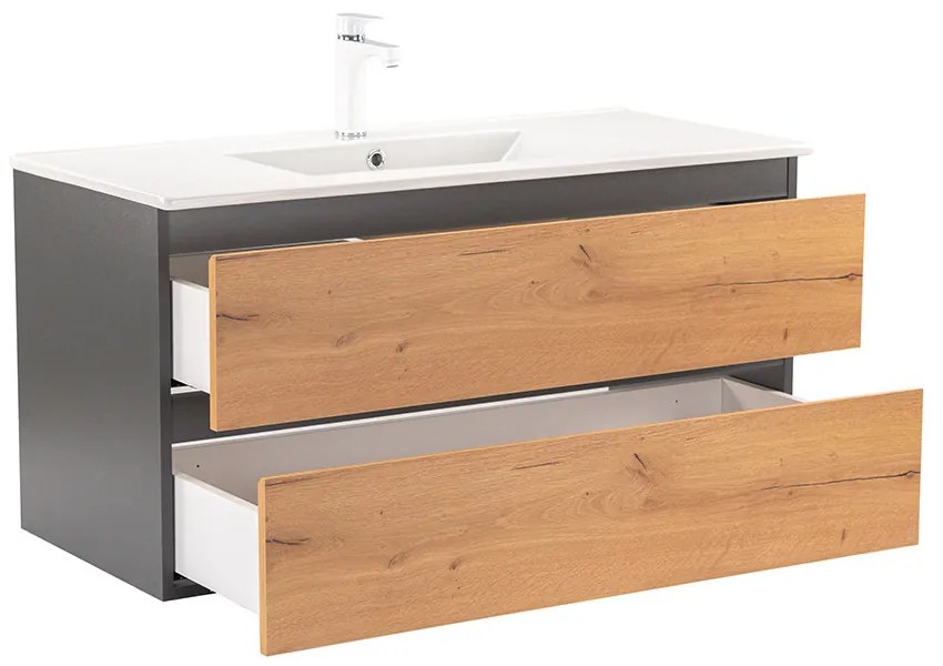 Dulap inferior Vario Forte 100 cu lavoar antracit-stejar