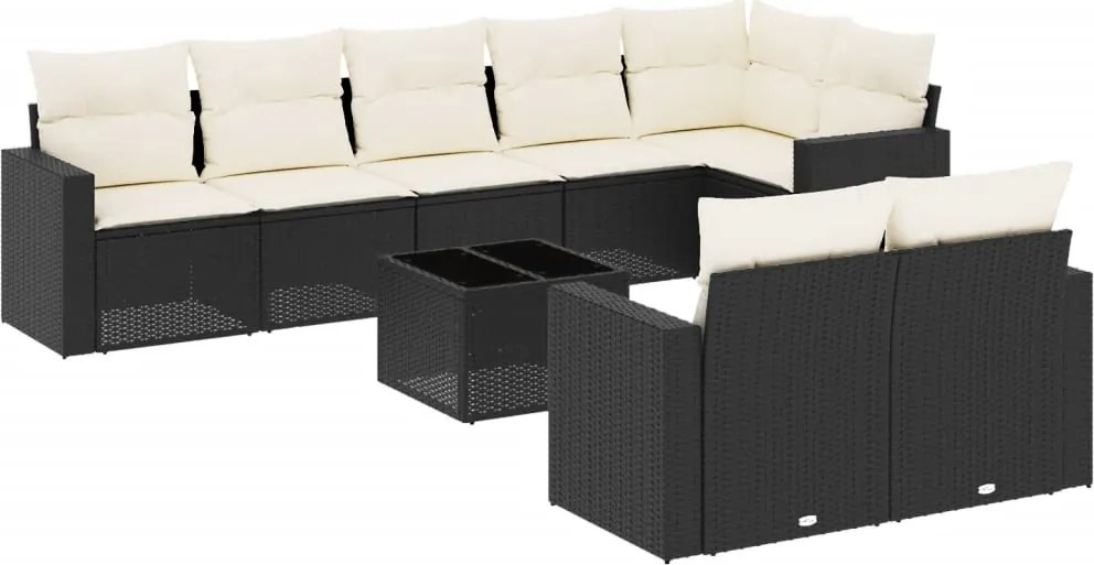 vidaXL Set mobilier de grădină cu perne, 9 piese, negru, poliratan