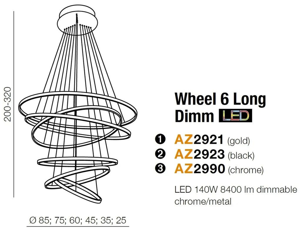 Lustra LED dimabila design modern casa scarii Wheel 6 Long aurie
