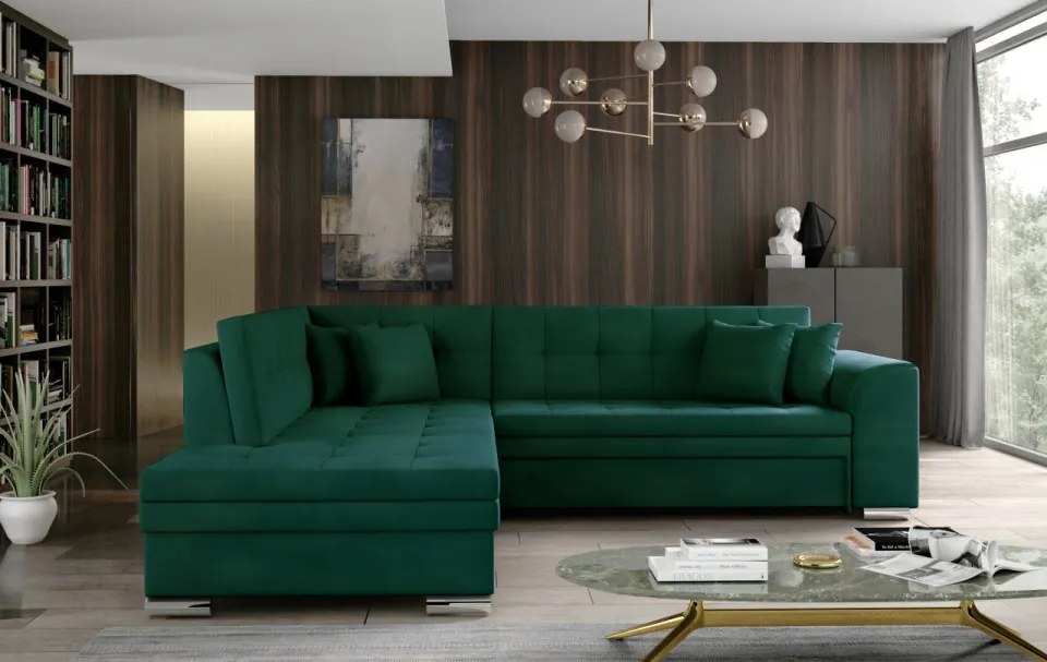 Coltar tapitat, extensibil, 260x80x205 cm, Pieretta L02, Eltap (Culoare: Verde deschis / Poco 100)