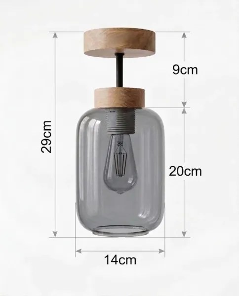 BRILAGI - Lustru LED aplicat R GLASS 1xE27/60W/230V Ø 14 cm stejar/gri fumuriu