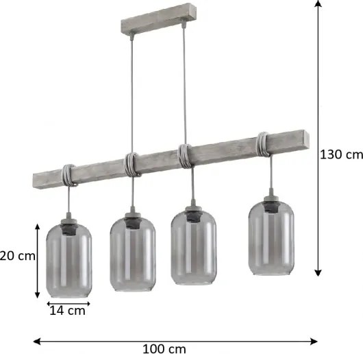 Brilagi - Lustru suspendat pe cablu WOOD GLASS 4xE27/60W/230V pin/gri/gri fumuriu