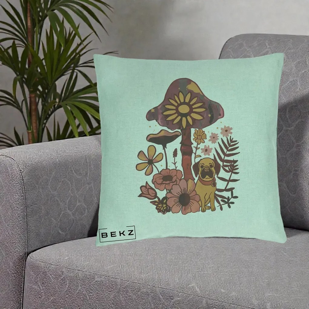 Perna Decorativa Ciuperca Caine Boho, 40x40 cm, Verde Menta, Husa Detasabila, Perna Inclusa, BEKZ®
