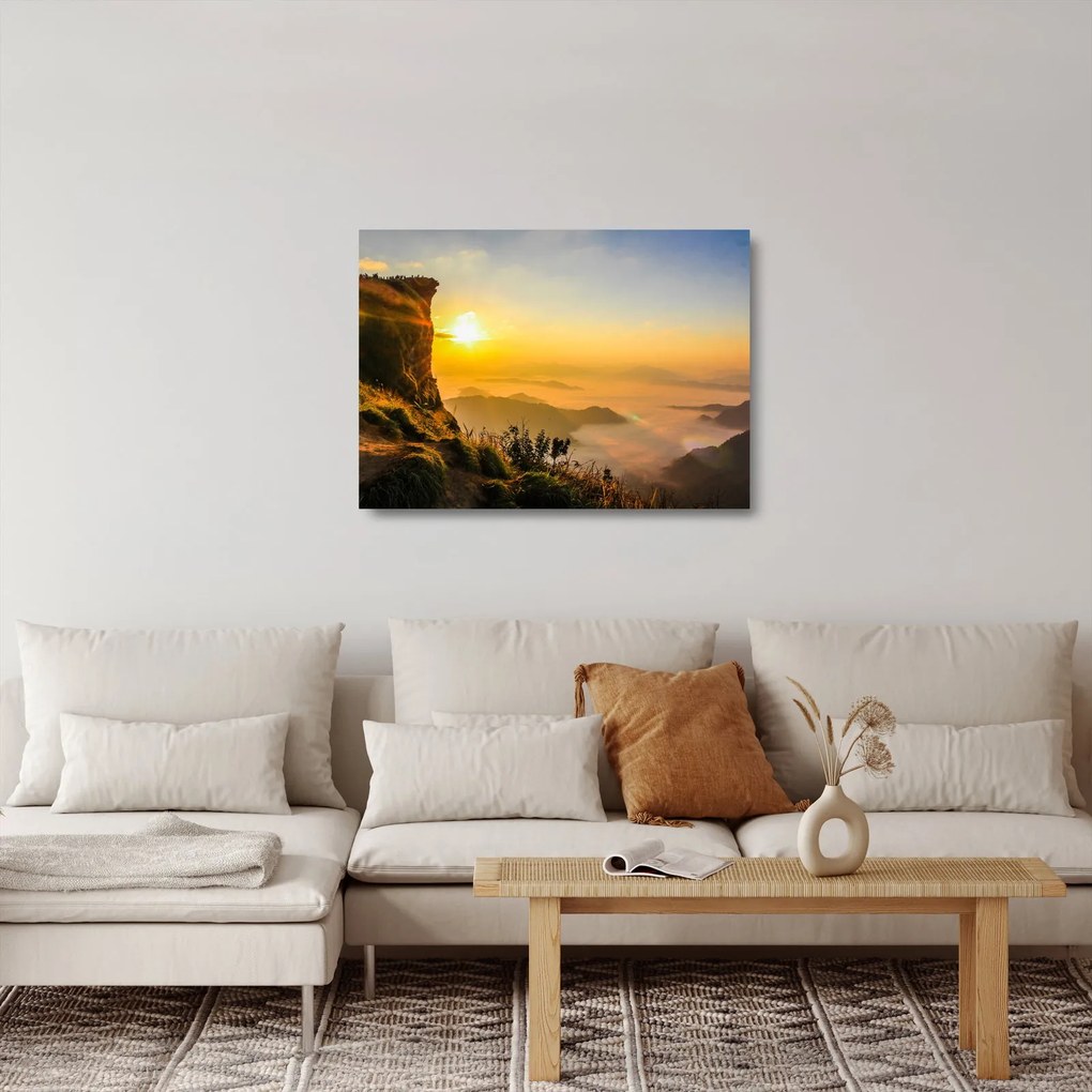 Tablou pe sticlă - Ceața de dimineață în vale (70x50 cm)