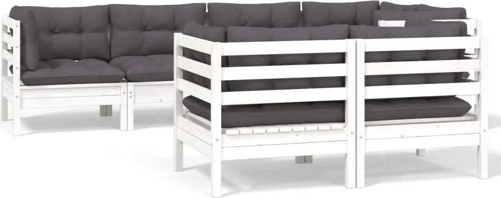 vidaXL Set mobilier grădină cu perne, 7 piese, alb, lemn masiv de pin