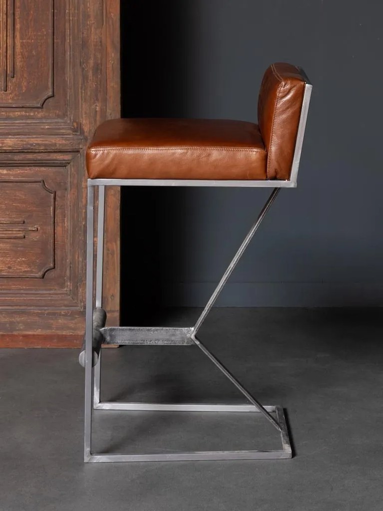 Scaun de bar, din piele naturala, Gordon