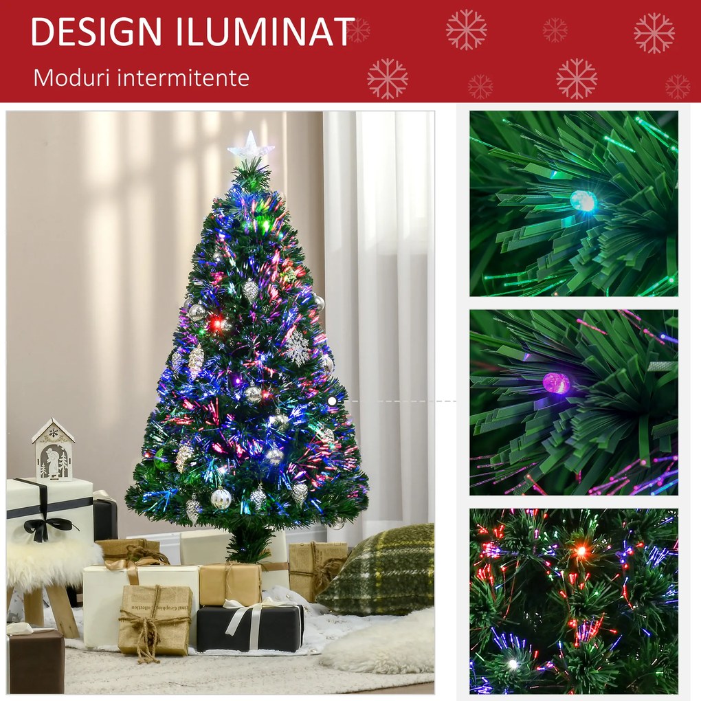 Brad artificial, pom de Craciun, brad verde cu 16 becuri LED, decoratiune de Craciun 120 cm HOMCOM | Aosom Romania