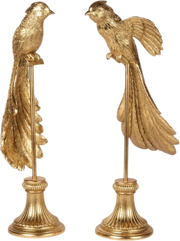 Statuetă decorativă din polirășină, auriu, pasăre pe suport, 49,5 x 24 x 18 cm, „Phénix”
