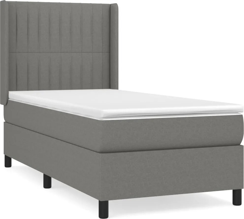 vidaXL Pat box spring cu saltea, gri închis, 90x190 cm, textil