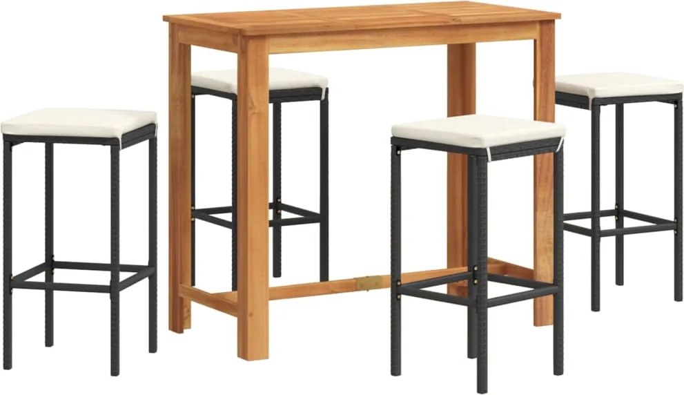 vidaXL Set bar de grădină 5 piese negru lemn masiv acacia și poliratan