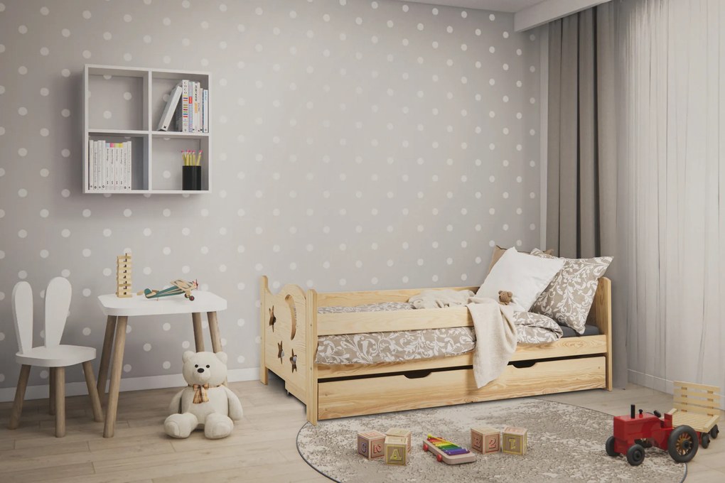 Pat pentru copii pin natural, MOON 80 x 160 cm Saltele: Saltea COMFY HR 10 cm, Somiera pat: Cu lamele curbate