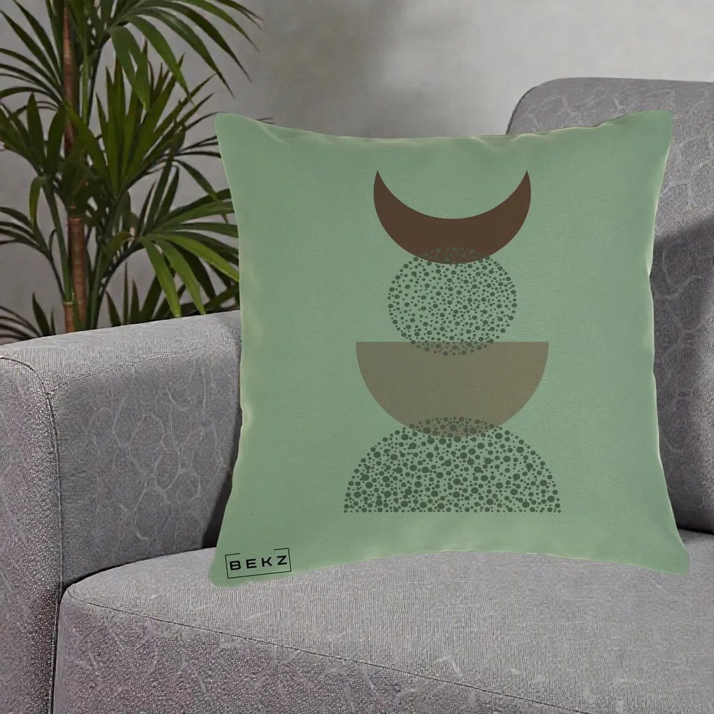 Perna Decorativa Boho Luna Plina si Forme Punctate, 40x40 cm, Verde, Husa Detasabila, Perna Inclusa, BEKZ®
