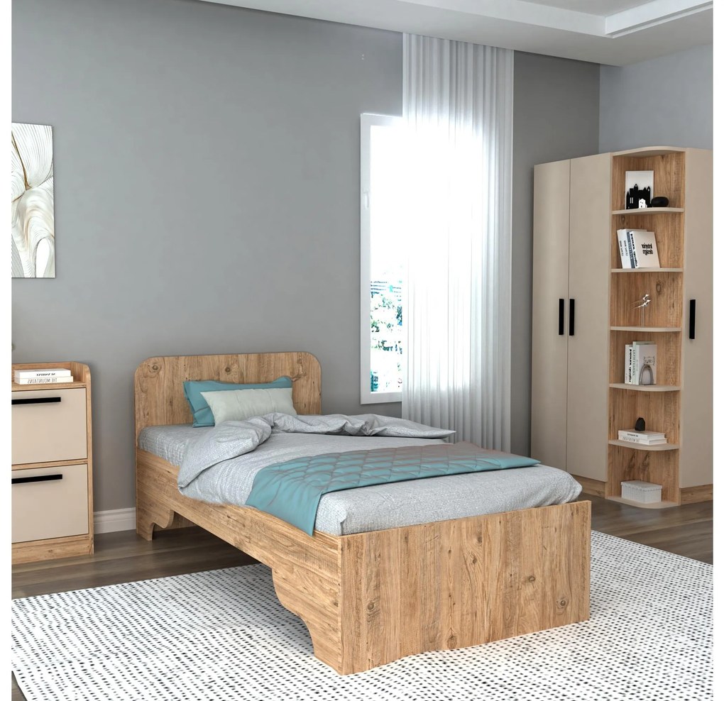 Pat de o persoană 80 cm Poleso 2 (pin atlantic + bej) (cu somieră). Promo -19%. 1094827