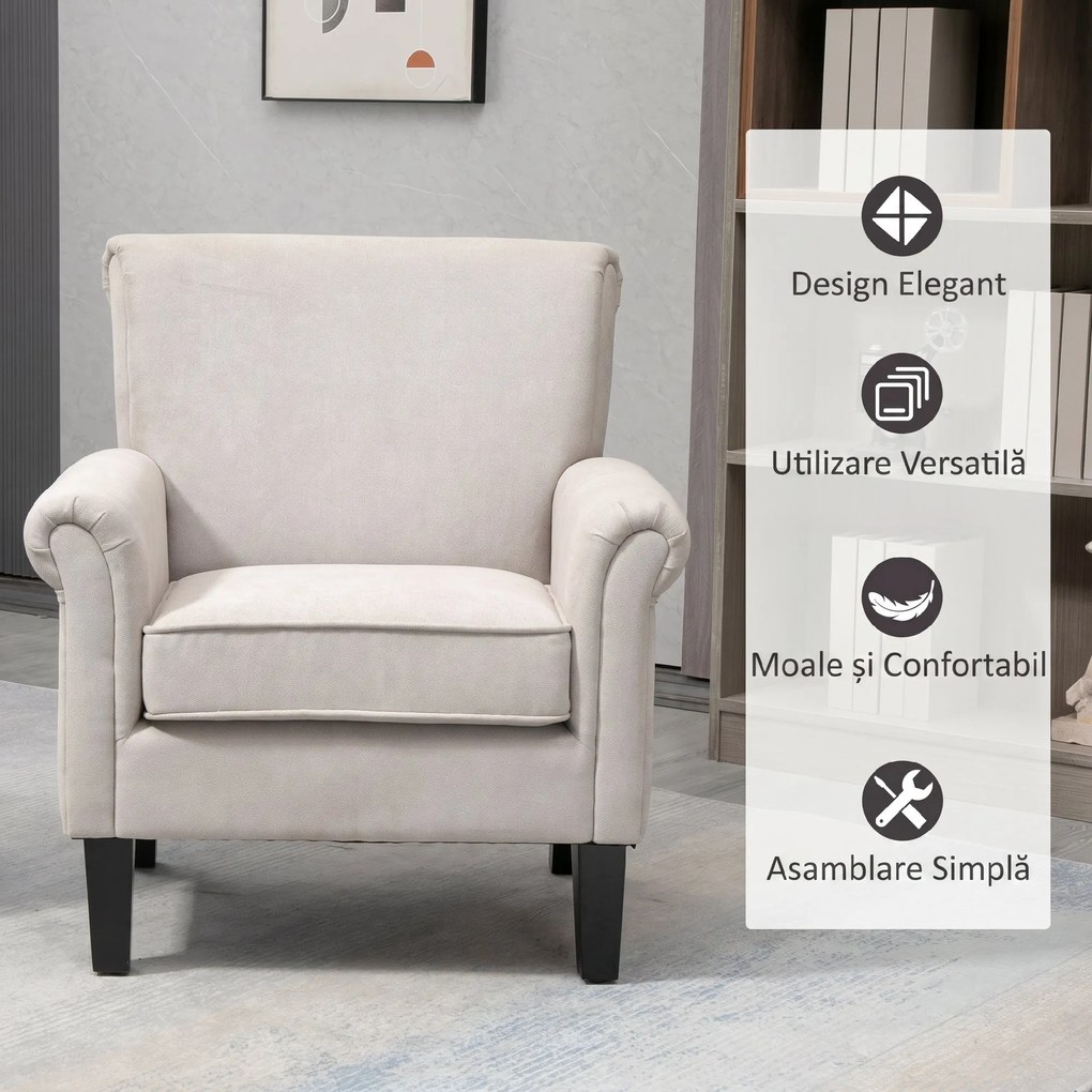 HOMCOM Fotoliu pentru Living, Stil Nordic, Tapițat cu Lemn și Poliester, Ideal pentru Living și Familie, 79x78x87 cm, Gri | Aosom Romania
