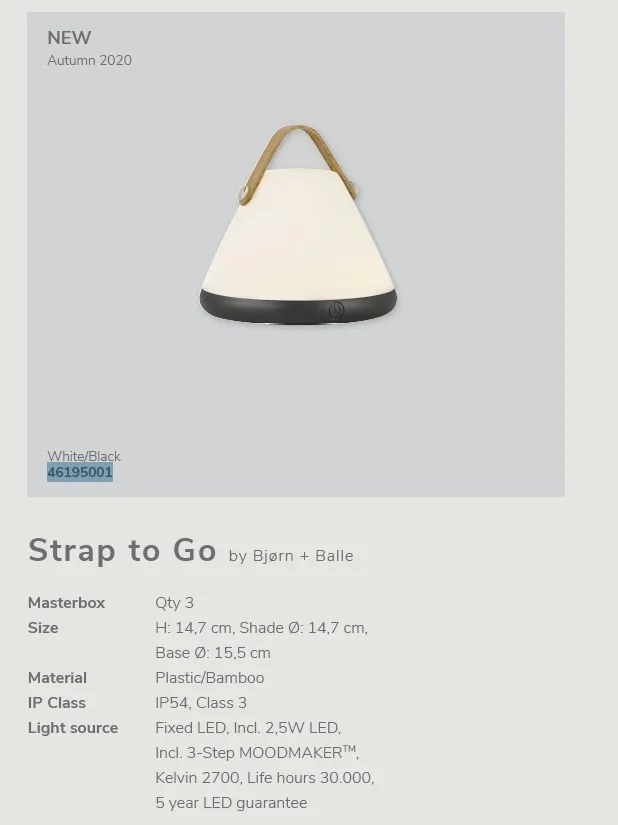 Lampa portabila design nordic pentru interior si exterior Strap to Go 46195001 DFTP