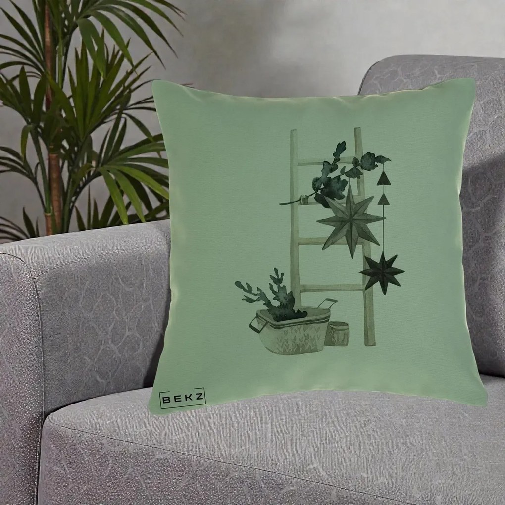 Perna Decorativa Scara Scandinavica cu Stele, 40x40 cm, Verde, Husa Detasabila, Perna Inclusa, BEKZ®