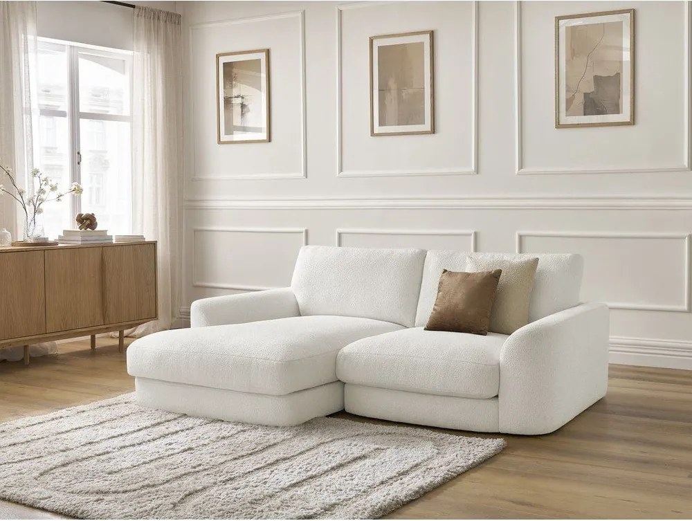 Colțar alb cu tapițerie din țesătură bouclé (cu colț pe partea stângă/cu șezlong) Leonore – Bobochic Paris