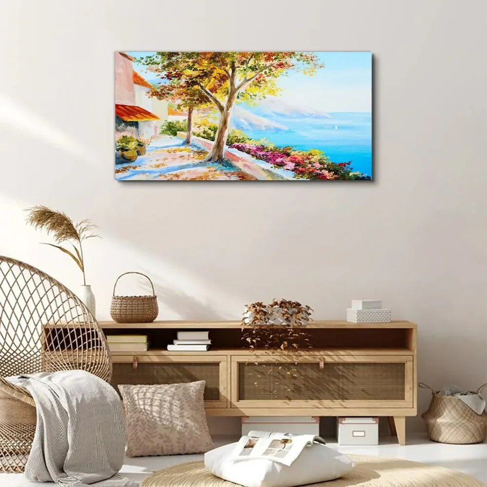 Tablou canvas flori copaci mare cer