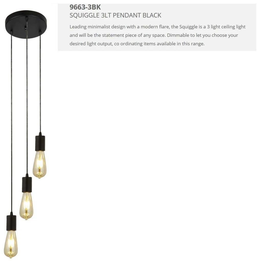 Lustra moderna design minimalist Squiggle 3L 9663-3BK SRT