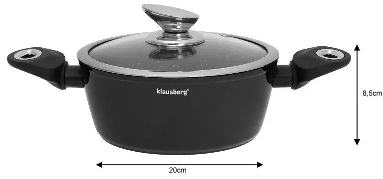 Set oale si tigai Klausberg KB 7322, 15 piese, Termocuplu, Orificiu de turnare, Inductie, Negru