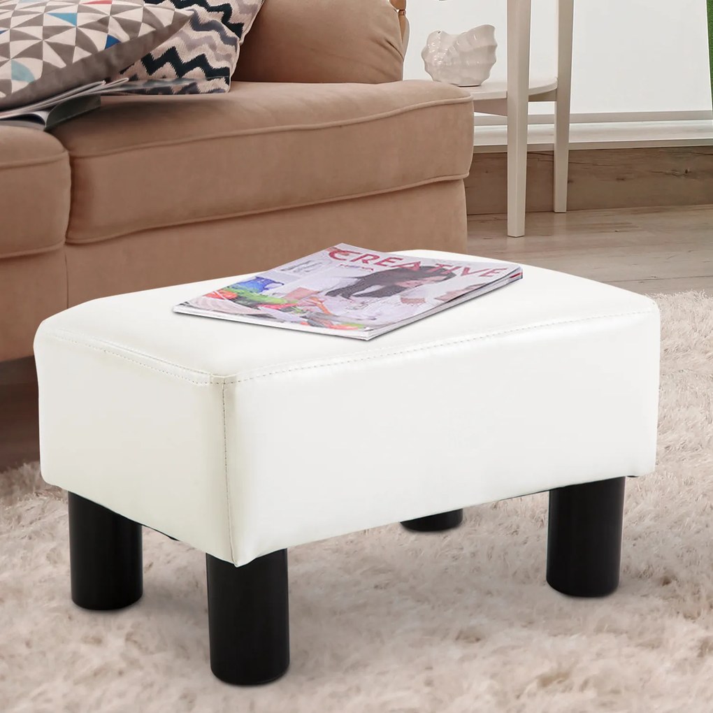 HOMCOM Taburet dreptunghiular tapițat cu piele ecologică albă, ideal pentru living și hol, 40x30x24 cm | Aosom Romania