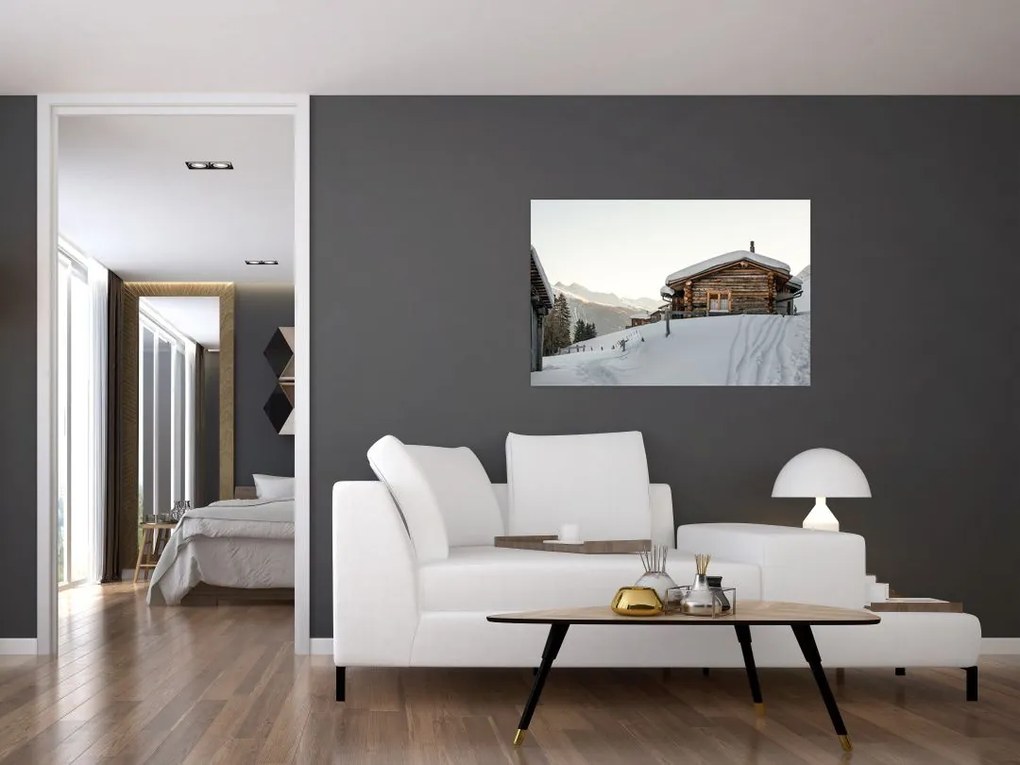 Tablou - cabana montană în zăpadă (90x60 cm)