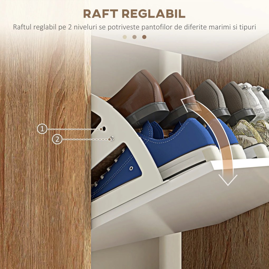 HOMCOM Dulap pentru Pantofi cu Economie de Spațiu cu 3 Sertare și Raft Reglabil, Suport Subțire pentru, 72x24x119 cm, Alb | Aosom Romania