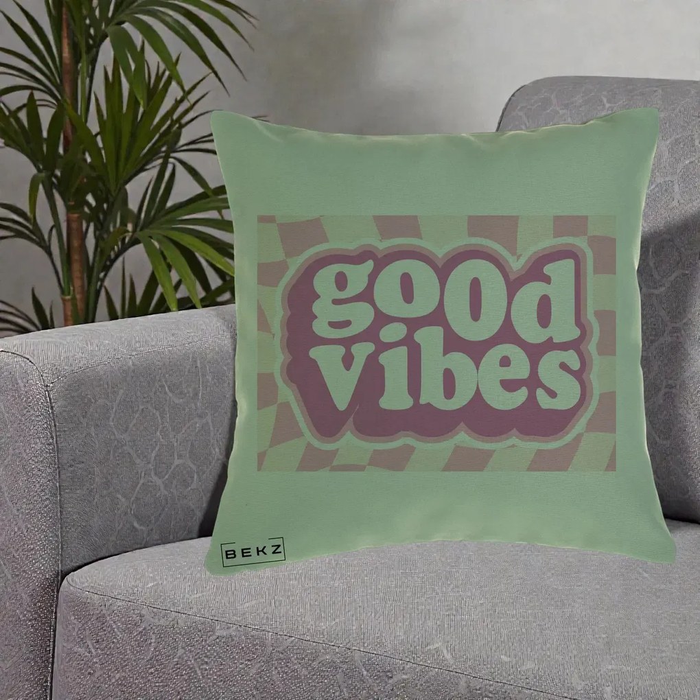 Perna Decorativa Good Vibes Retro Roz, 40x40 cm, Verde, Husa Detasabila, Perna Inclusa, BEKZ®