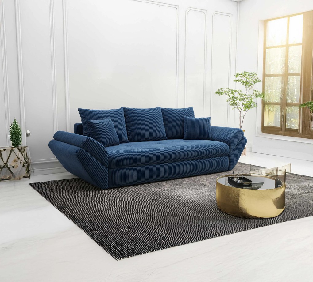 Canapea extensibilă dumonde cu ladă de depozitare si sezut confortabil din spuma high-density, Loana Zoom Blue 250x100 cm