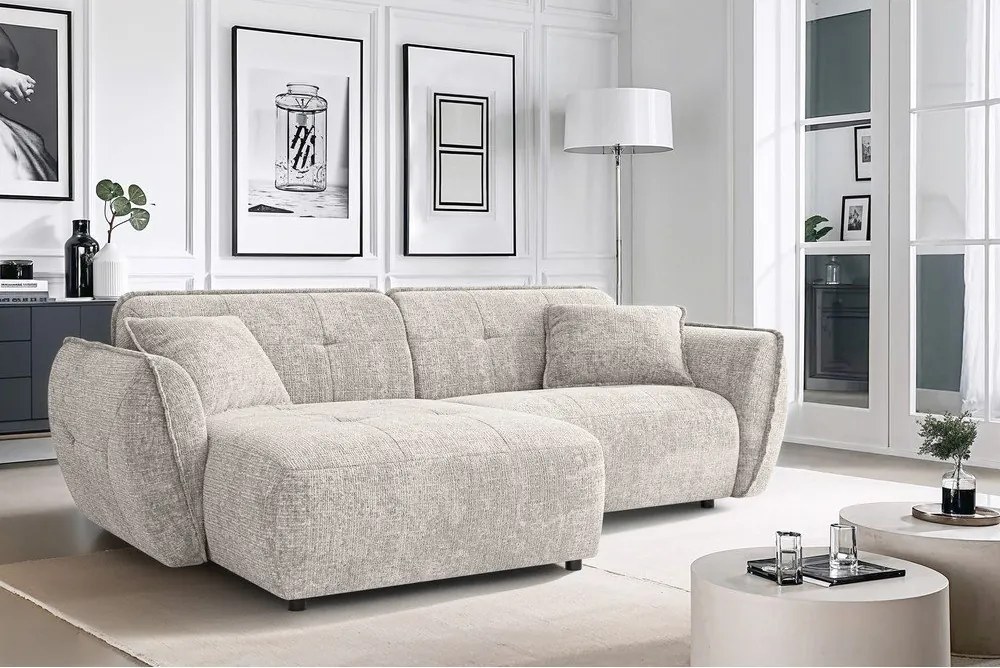 Colțar bej cu tapițerie din chenille (cu colț pe partea stângă/cu șezlong) Nelia – Ropez