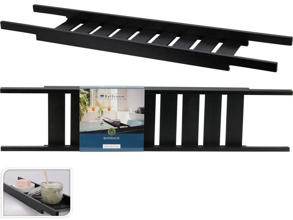 Raft pentru cadă Bamboo negru, 68 x 15 x 3,5 cm