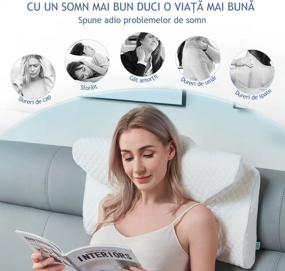 Perna cervicala ortopedica CERVI-SAN Memory Plus, doua inaltimi si suport brate, husa Tencel
