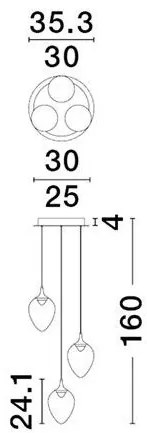 Lustra moderna cu 3 pendule LED, Metal, Sticla, Fumuriu, Nali