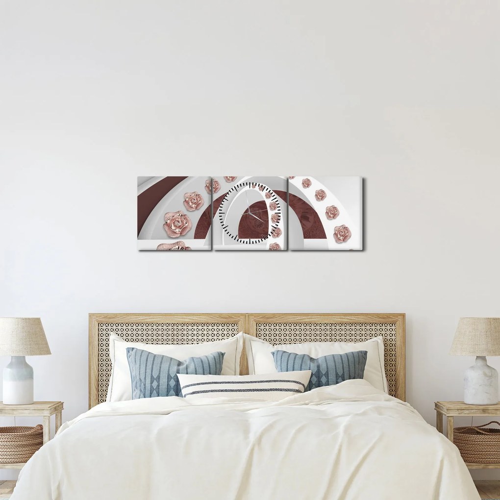 Tablou - Arcade 3D cu flori (cu ceas) (90x30 cm)