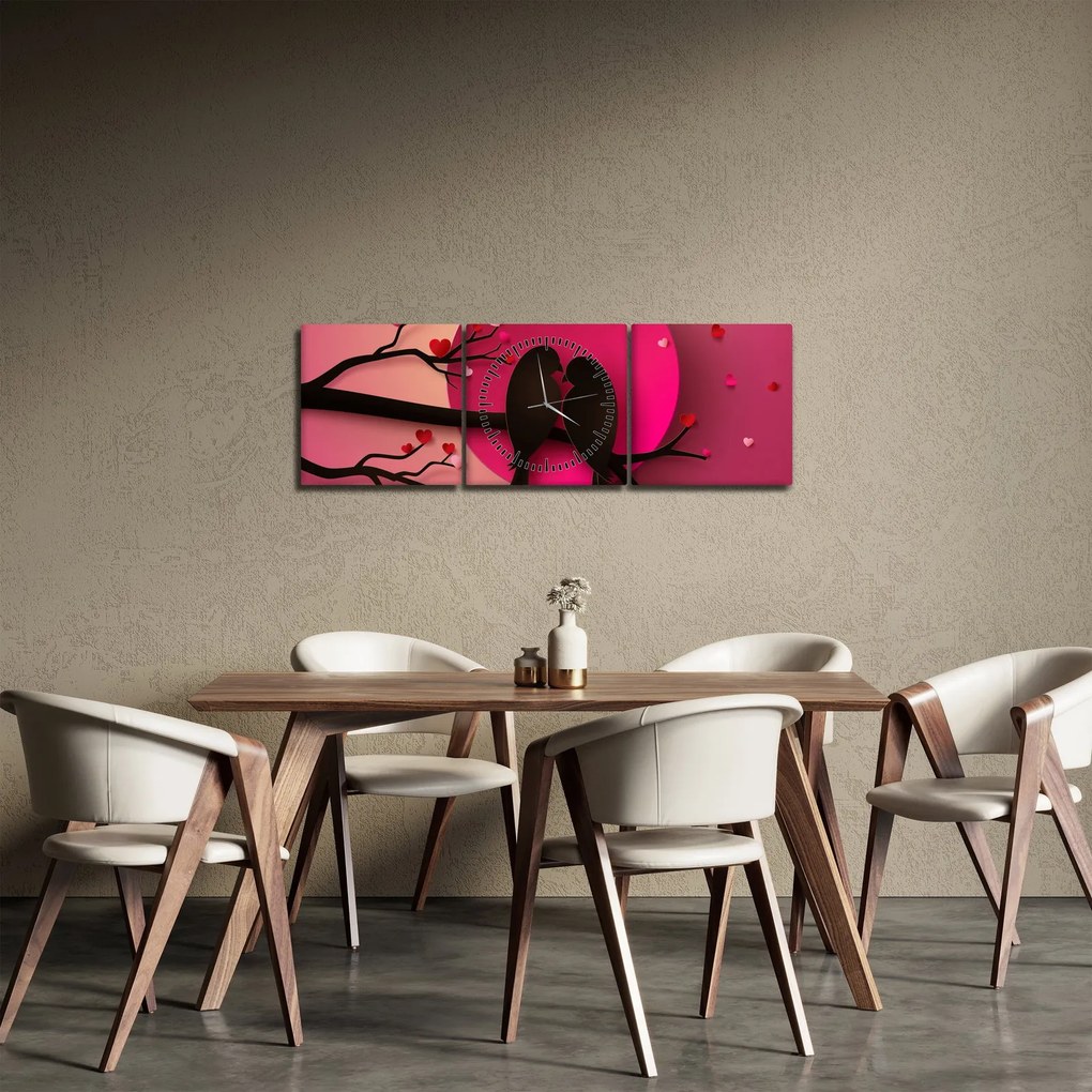 Tablou - Păsări îndrăgostite (cu ceas) (90x30 cm)